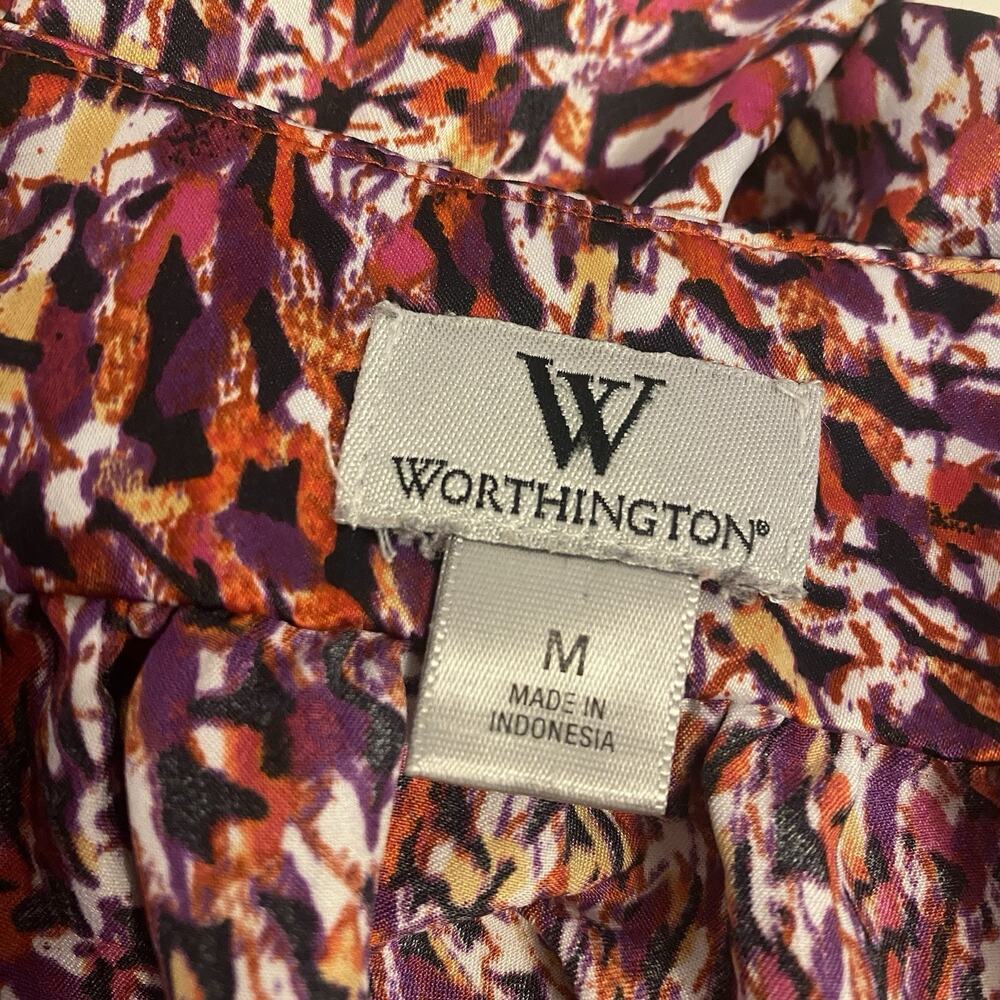Worthington Top Women M Satin Marbles V-Neck Cap Sleeves Y2K Babydoll Casual - Picture 3 of 7